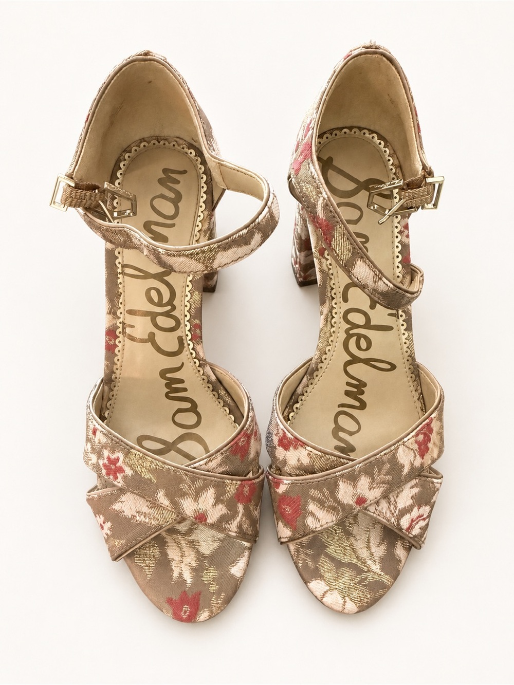 Sam Edelman Orlane Rose Gold Floral Brocade Block Heel Sandals